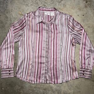 Kathy Ireland Vintage 90s Purple Stripe Blouse Long Sleeve